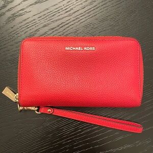 Michael Kors wristlet wallet phone cards money coral